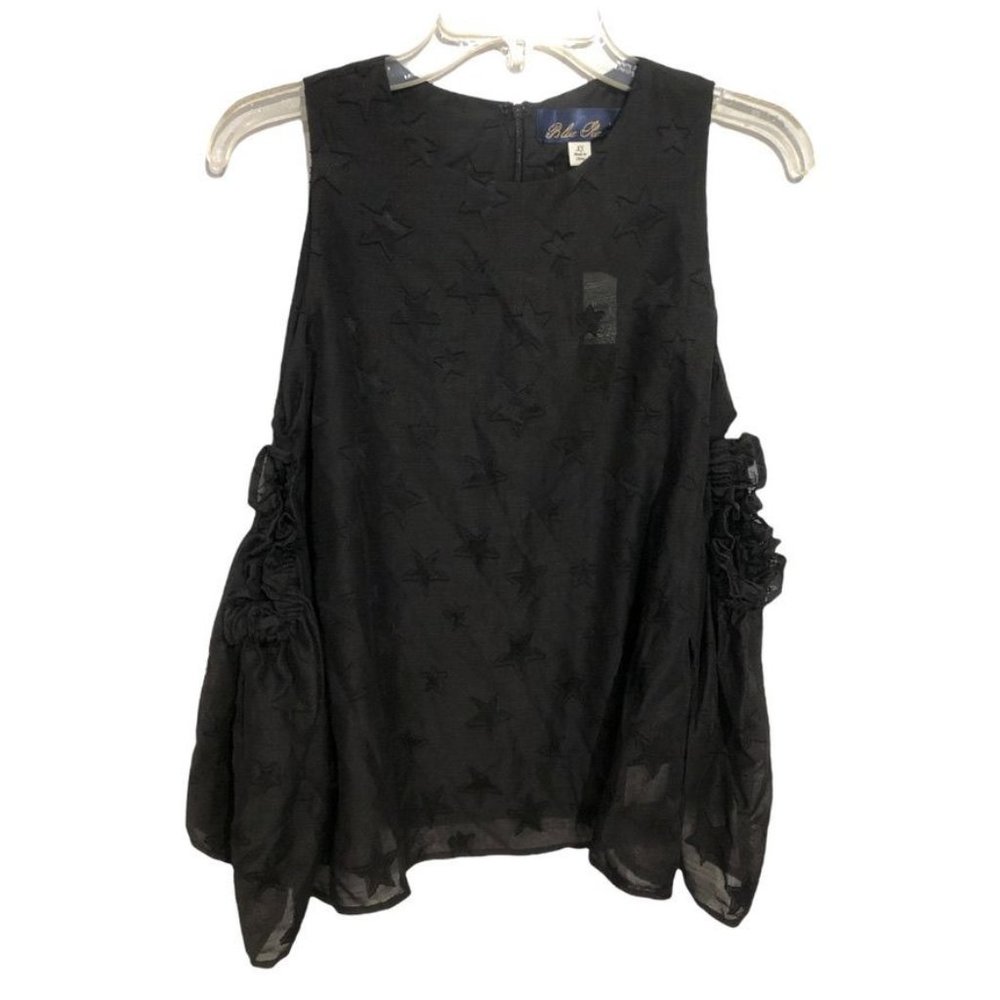 Francesca's Collections Blue Rain Black Cold Shoulder Top Stars Women's XS